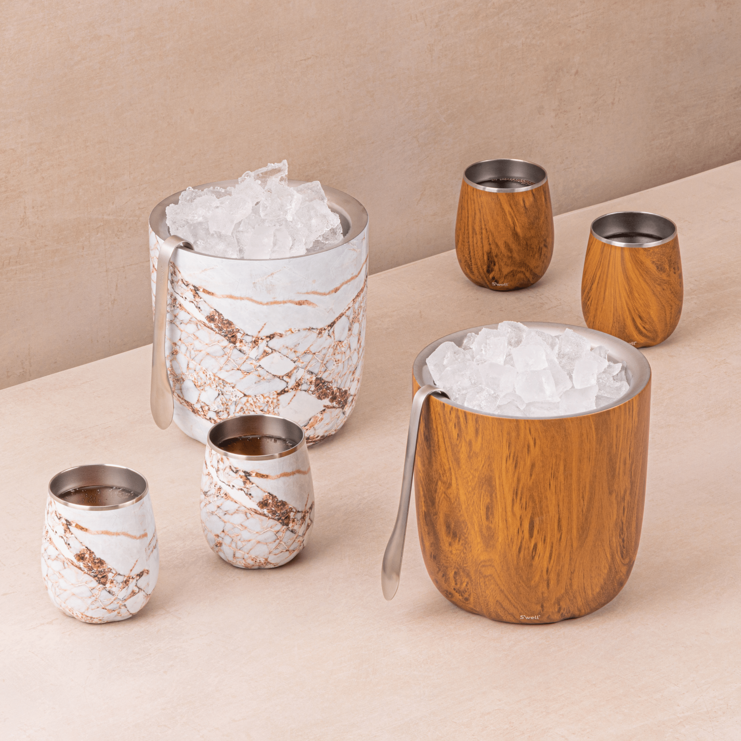 Ice Bucket + Tongs | 68oz Teakwood