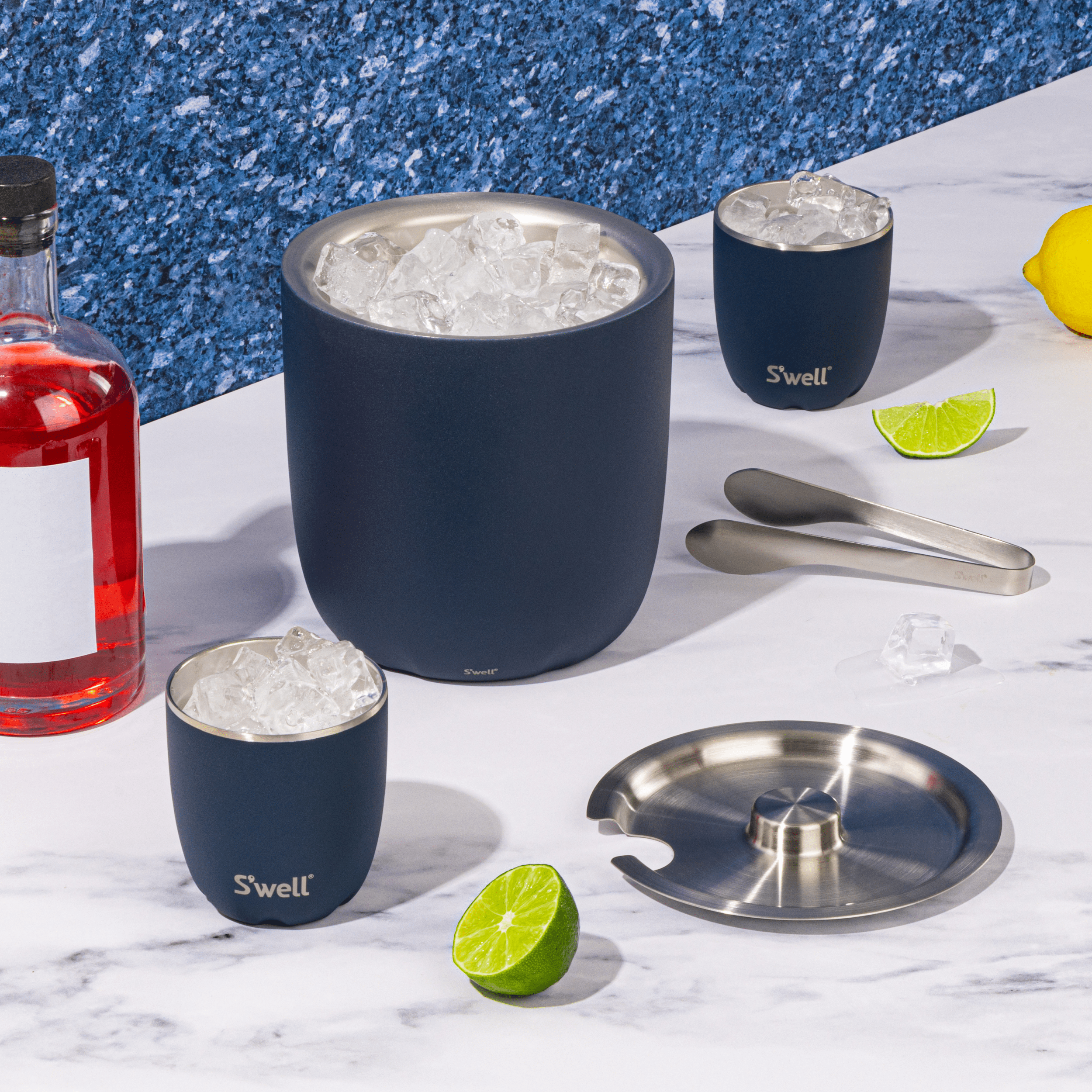 Ice Bucket + Tongs | 68oz Azurite